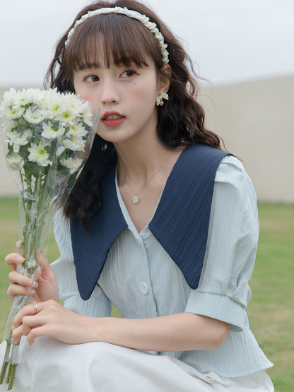 法式复古大翻领短款衬衫* 2 Colors