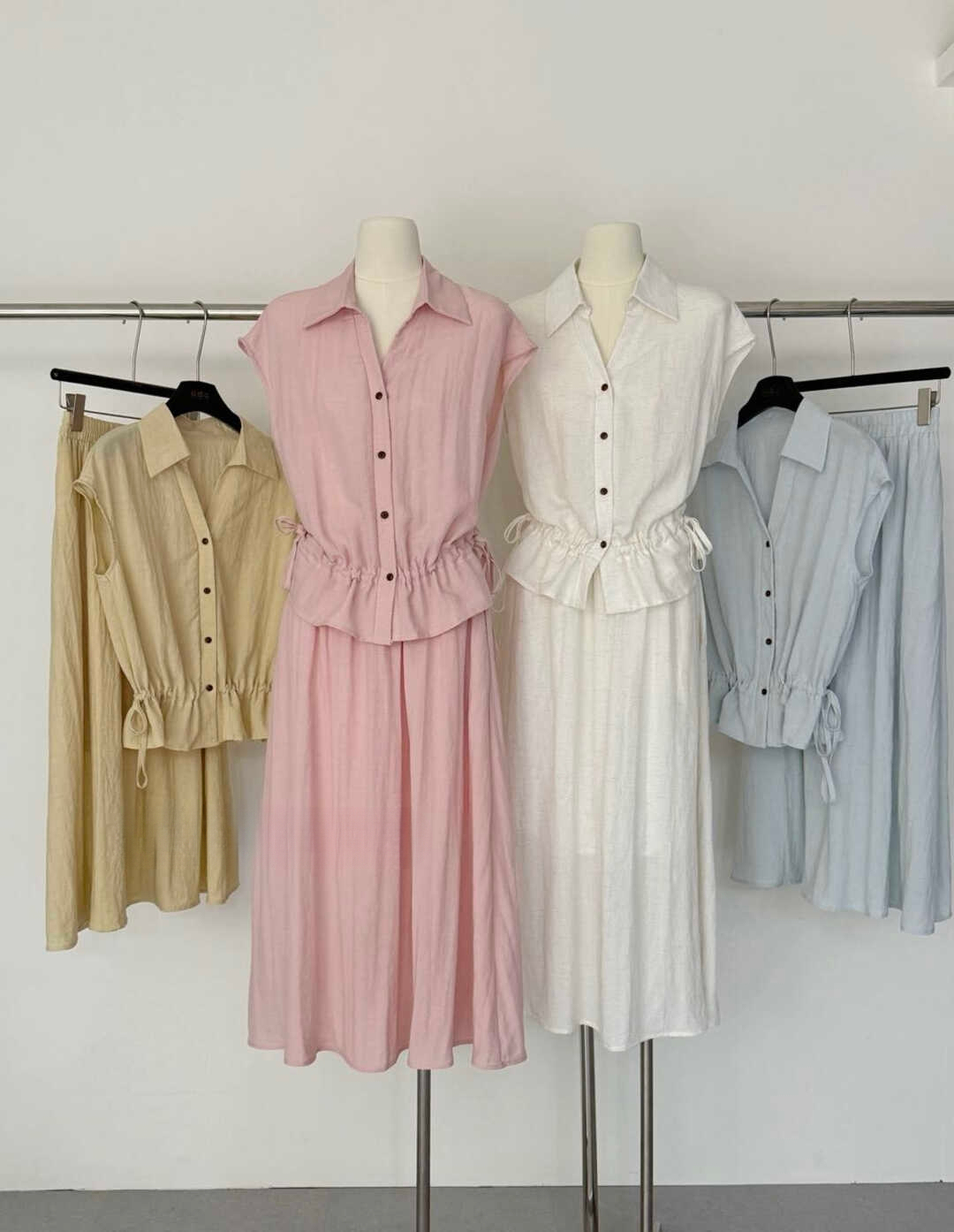 CHIC Shirt & A-Line Skirt Set 简约风翻领衬衫A字半身裙套装*2 Colors