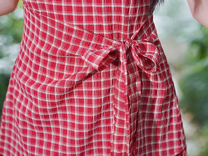 复古格子中式连身裙*2 Colors