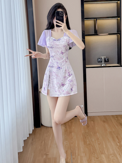 Real Shot Summer New Style New Chinese Style Improved Cheongsam Elegant Sweet Dress Shorts Two-Piece Set