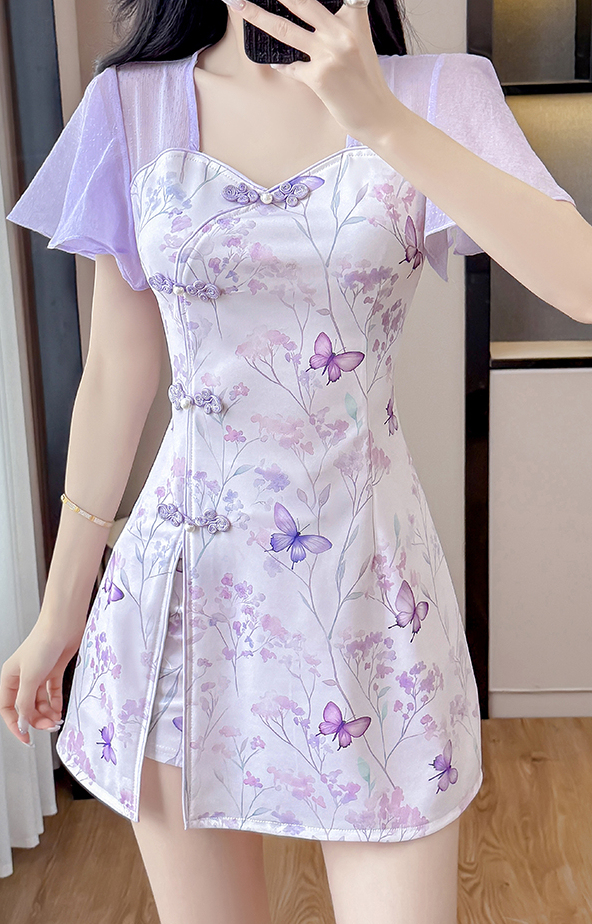 Real Shot Summer New Style New Chinese Style Improved Cheongsam Elegant Sweet Dress Shorts Two-Piece Set