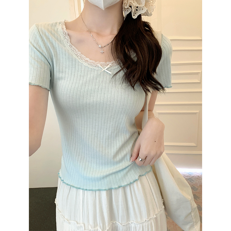 Lace Trim Bow Top 纯欲蕾丝边蝴蝶结上衣*3 Colors