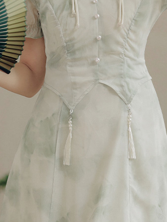 New Chinese Style Improved Cheongsam Printed Temperament Dress Women's Summer New Design Sense Fairy Chic Dress 40