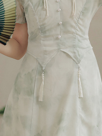 New Chinese Style Improved Cheongsam Printed Temperament Dress Women's Summer New Design Sense Fairy Chic Dress 40