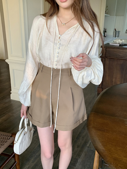 Real Shot 2025 Spring Summer New Design Pocket A-line High Waist Slimming Casual Shorts Women Versatile Leggings