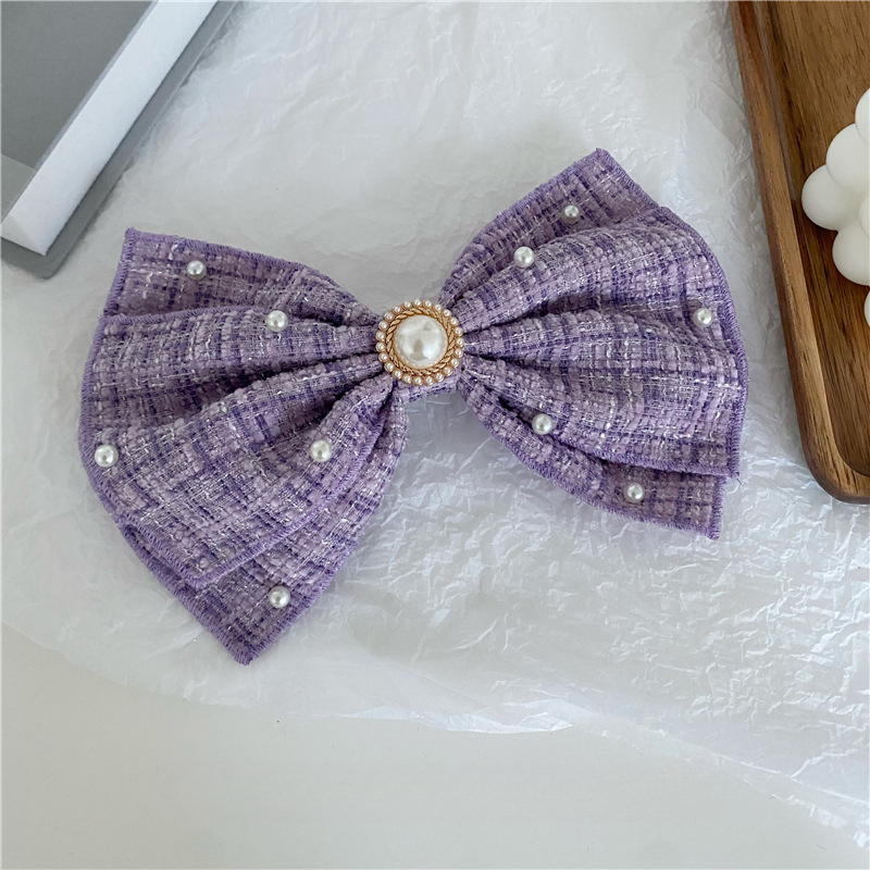  Thick Tweed Bow-Knot Hairpin 粗花呢珍珠三层蝴蝶结发夹*4色 
