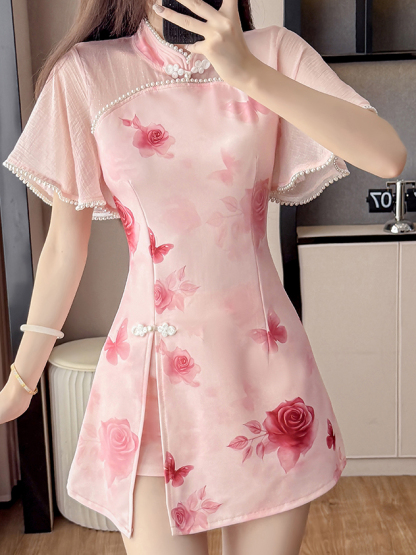 Real Shot New Elastic Improved Cheongsam New Gentle Youthful Style Elegant High-End Girl Petite Set