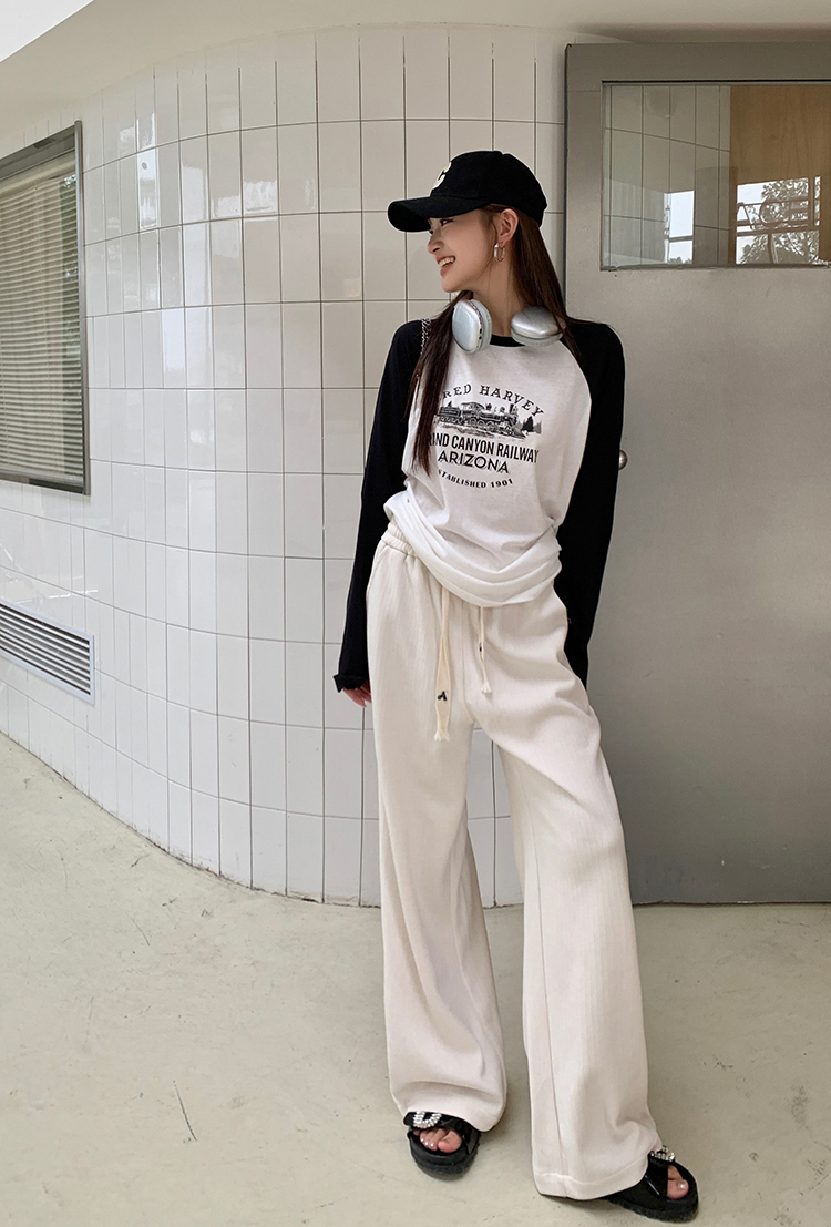 Contrast Color Long Sleeve T-shirt美式印花撞色长袖T恤 *2Colors