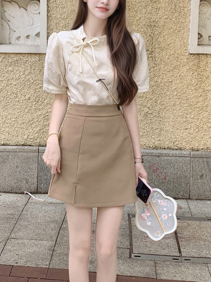 Beige Two-Piece Set茶系中式套装