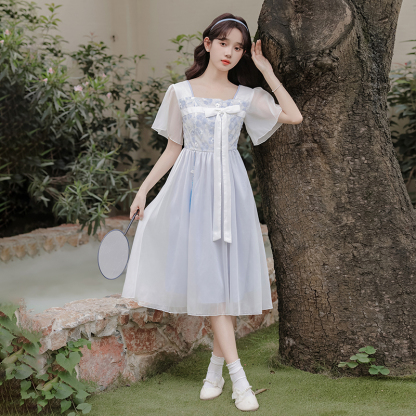 New Chinese Floating Flower Jiangnan Improved Hanfu Embroidery Tassel Gentle Vacation Skirt Fairy Dress