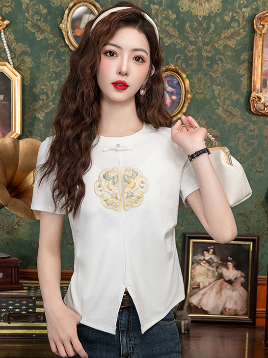New Chinese Style Side-Slit Tee  新中式盘扣开叉t恤*2 Colors