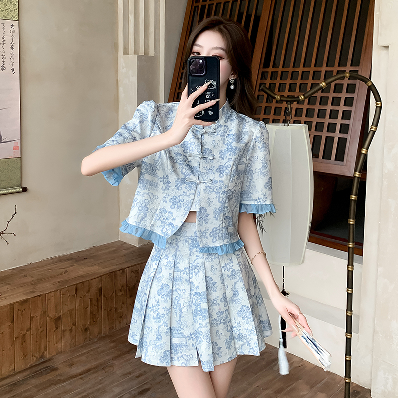 Serene Ink Pleat Skirt Two-Piece Set 水墨吟风百褶裙2件套*2 Colors