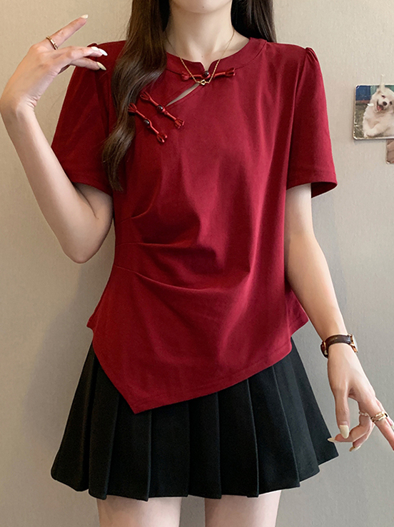 新中式不对称短袖T恤 New Chinese Style Asymmetric Short Sleeve T-Shirt
