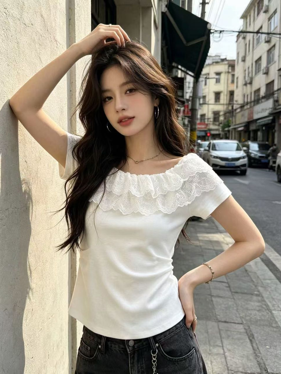 RINA Lace Off-Shoulder Knit Top 法式甜美蕾丝一字领针织上衣*6 Colors