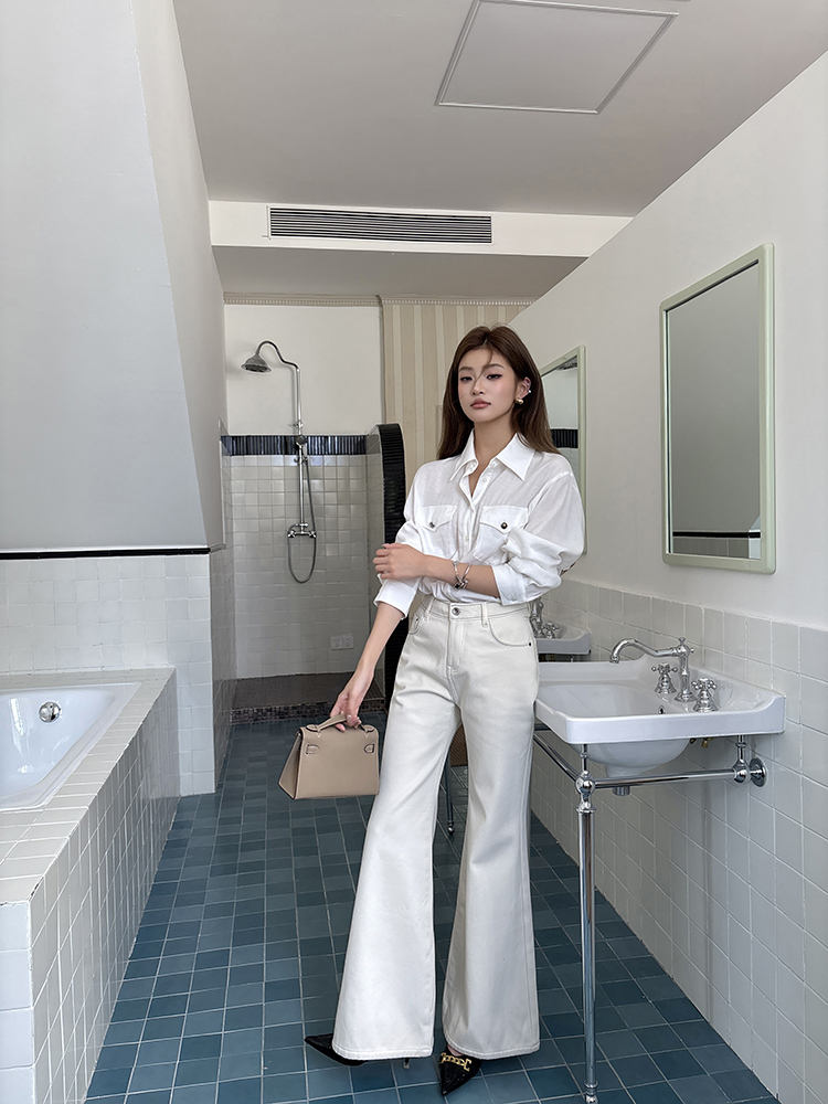 竹天丝口袋薄款衬衫 bamboo tencel long-sleeved shirt for women