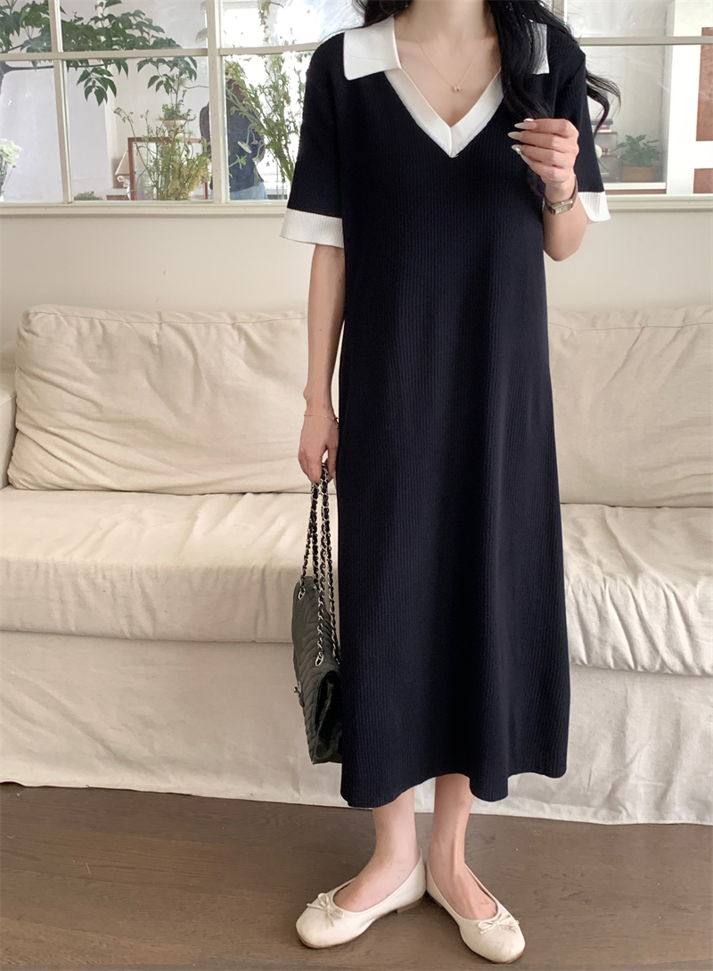 Vintage V-Neck Knit Dress  法式复古V领针织连衣裙*3Colors