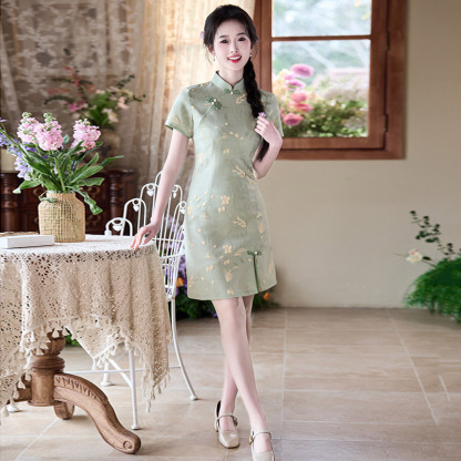 National Style New Chinese Style Short Cheongsam Improved Young Style 2025 New Girl Retro Short Sleeve Small Size Summer
