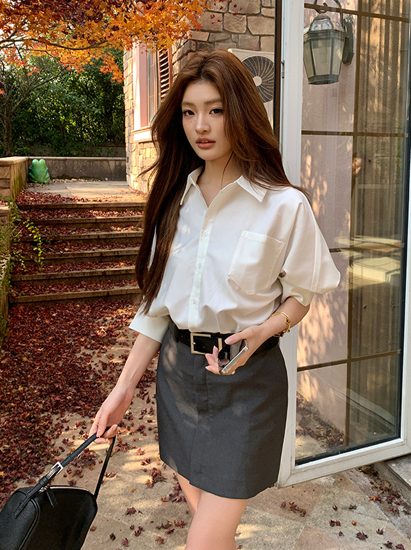 Real Shot 2025 Spring Summer New Design Sense Color Block Elegant Fashion Shirt Dress Women Waist-Cinching Short Dress