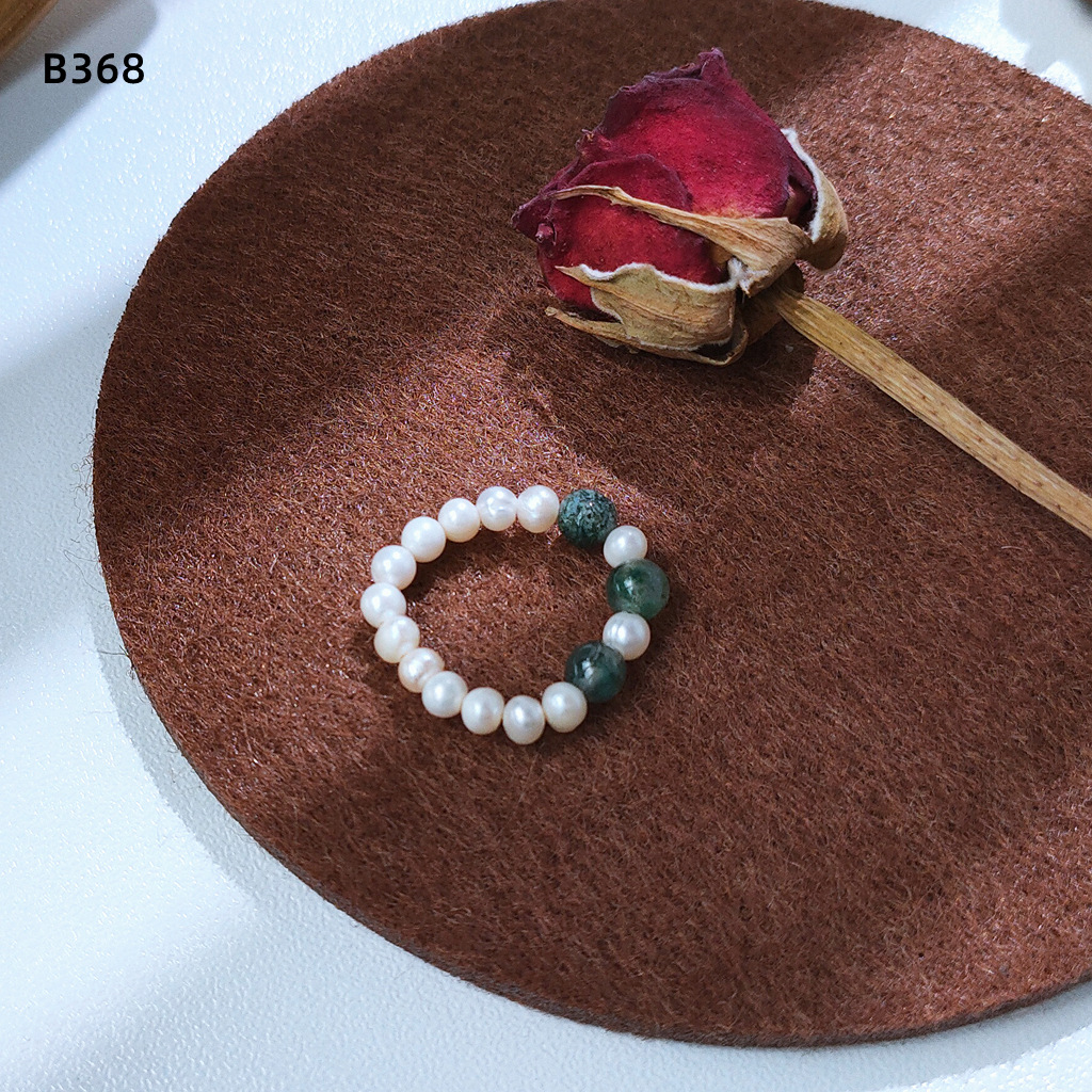 Pearl and Moss Stone Artisan Ring 天然淡水珍珠绿水草石手工戒指