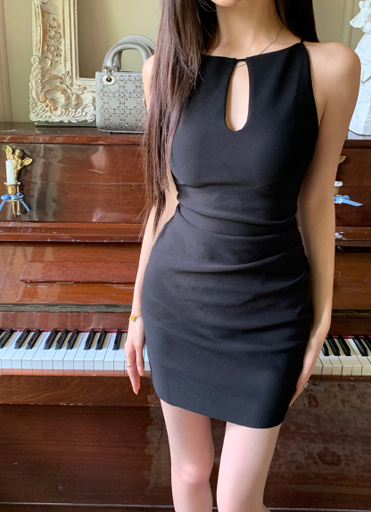 Real Shot 2025 Spring Summer New Hollow Design Ruched Slim Fit Dress Women Bodycon Dress Kendall Jenner Short Dress