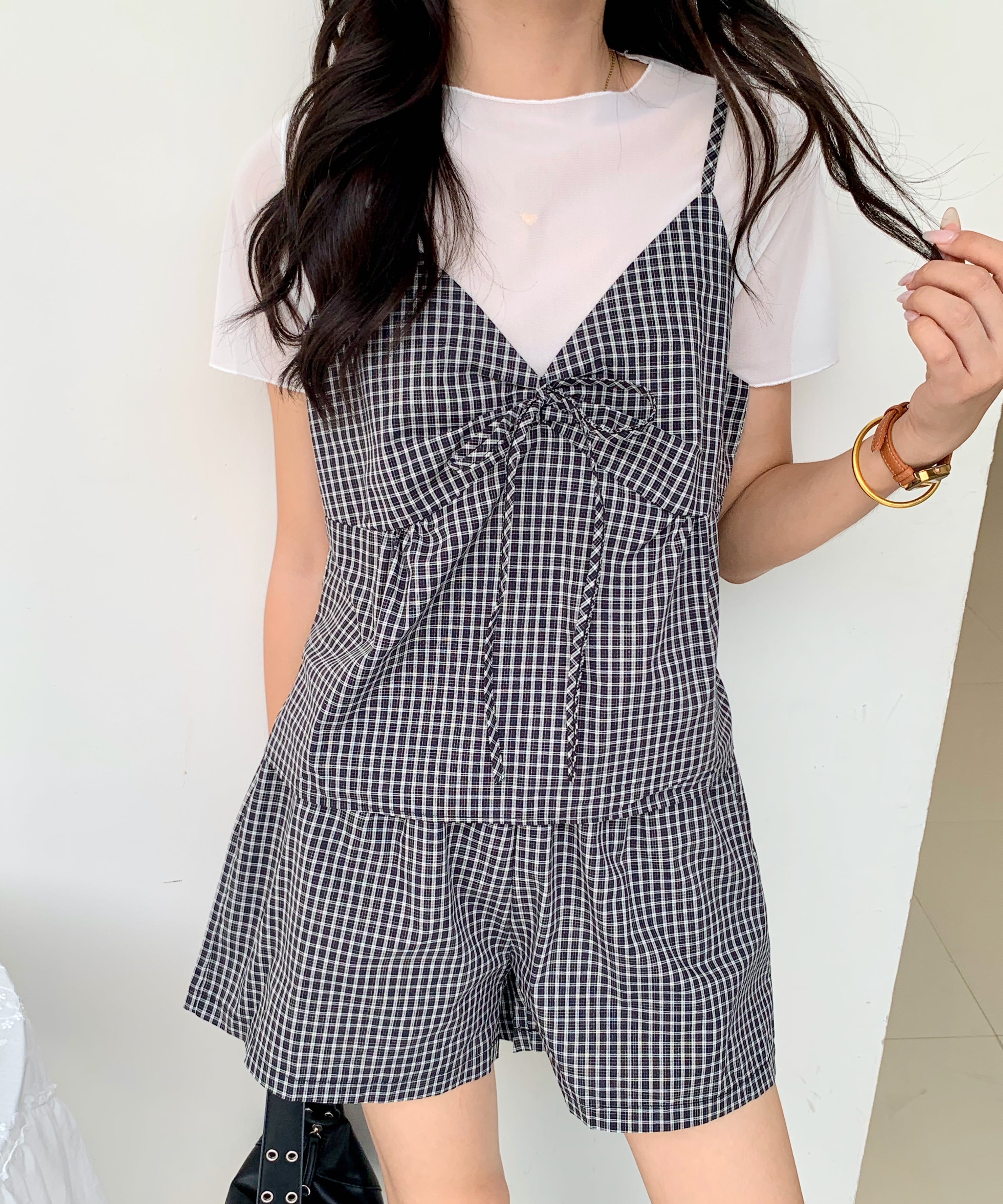 Chic Plaid Co-ord Set 格子吊带上衣短裤两件套*2 Colors