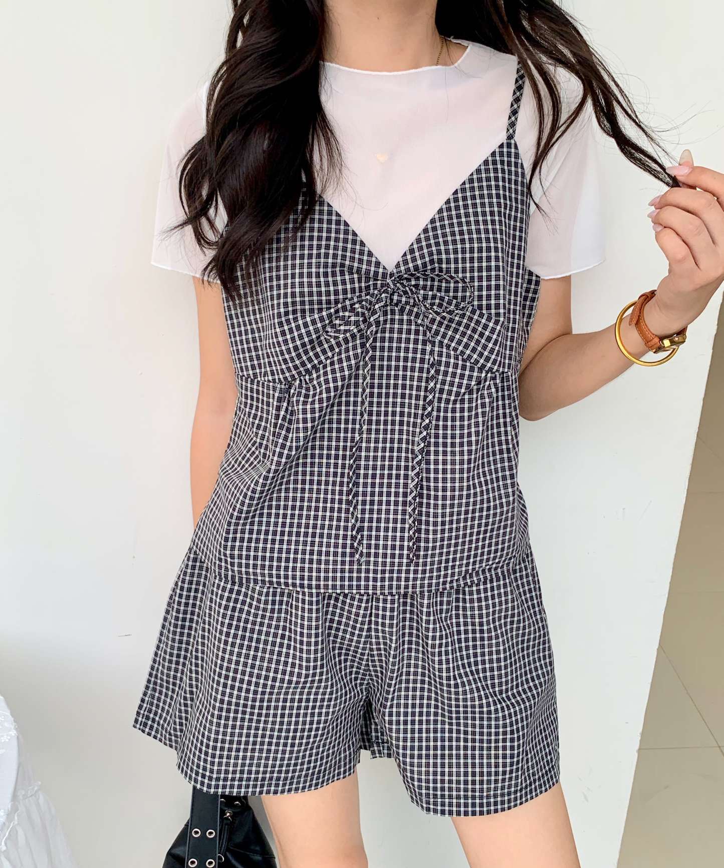 Chic Plaid Co-ord Set 格子吊带上衣短裤两件套*2 Colors