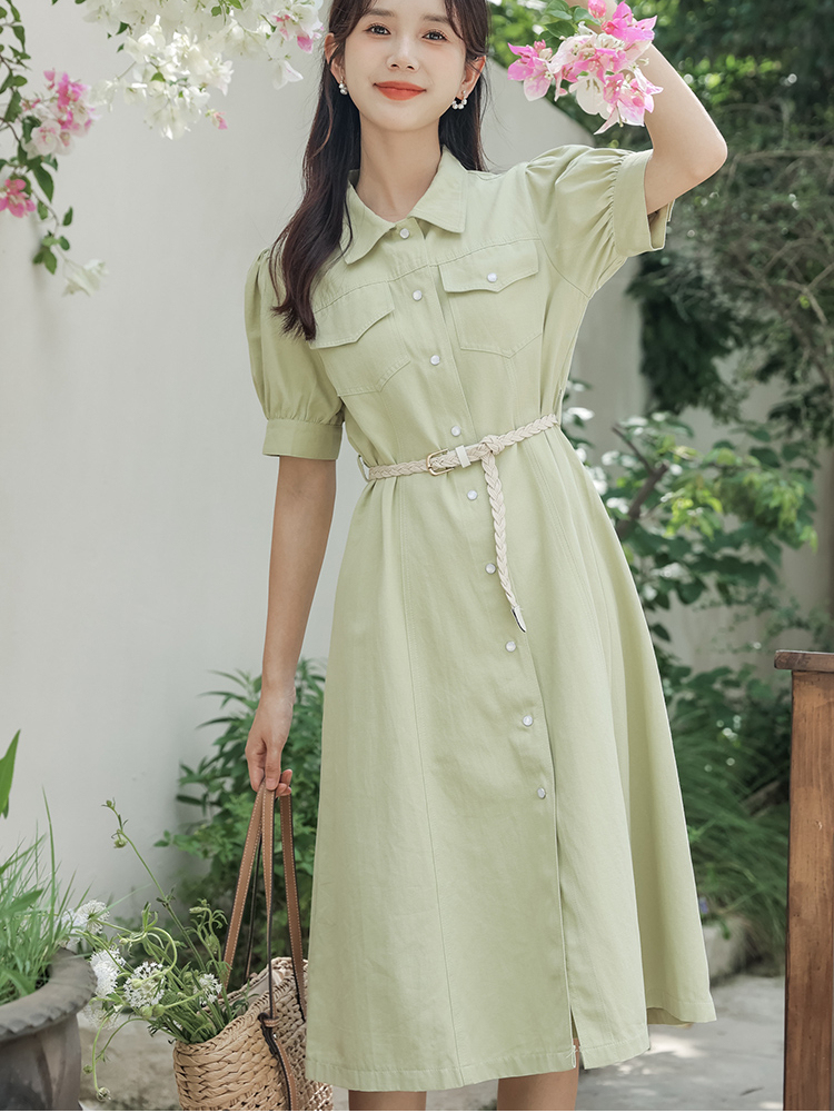 No Less than 125 Real Shot Spot Artistic Fresh Shirt Waist-Tight Dress