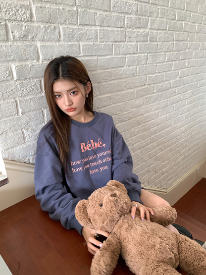 Macaron Bebe Embroidered Sweatshirt 马卡龙色Bebe刺绣宽松卫衣*2Colors