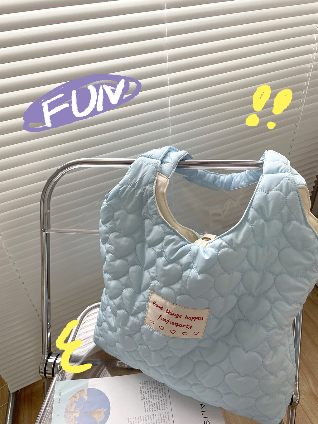 Creamy Quilted Heart Design Canvas Bag 奶油风爱心绗缝大容量学生包*3Colors