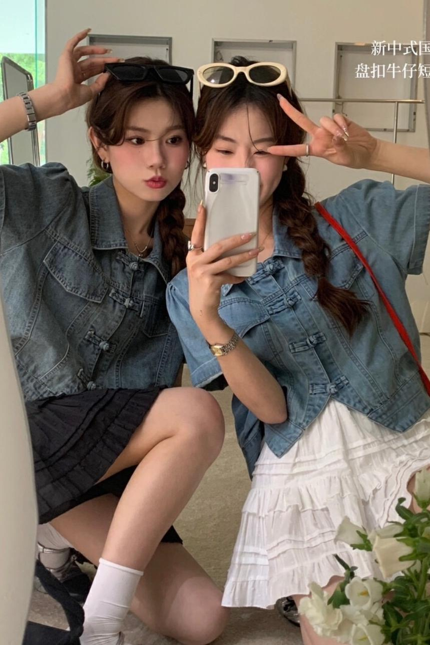 新中式牛仔短袖上衣*2 Colors