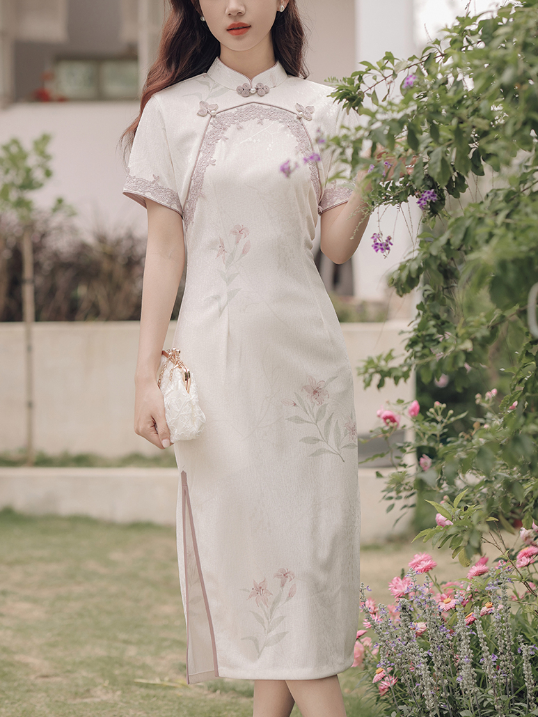 Purple Lace Lady Style Short Sleeve Robe Spring 2024 New Elegant Improved Young 40