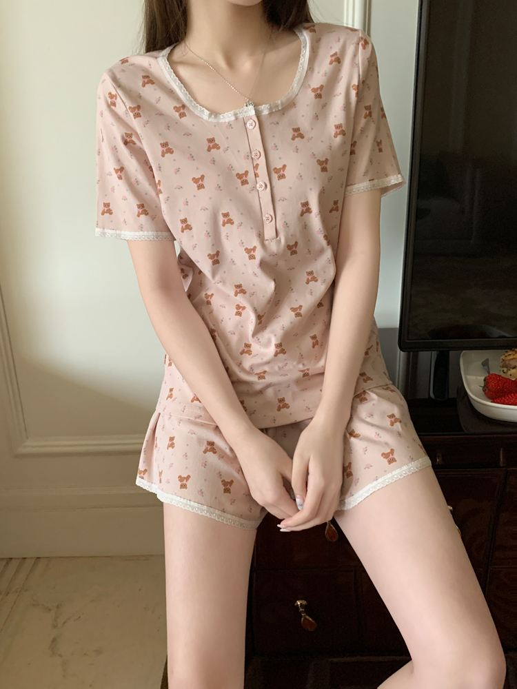 Sweet Lace Floral Homewear Set 碎花蕾丝花边两件套家居服