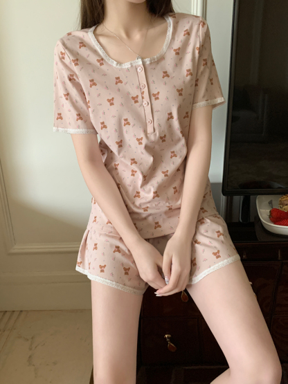Sweet Lace Floral Homewear Set 碎花蕾丝花边两件套家居服