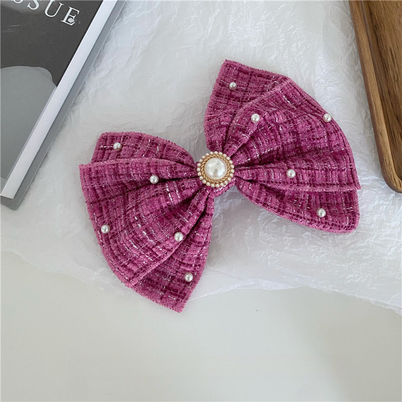Thick Tweed Bow-Knot Hairpin 粗花呢珍珠三层蝴蝶结发夹*4色