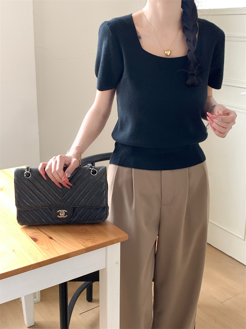 Classic Square Neck Knit Top 纯色方领针织上衣*2Colors