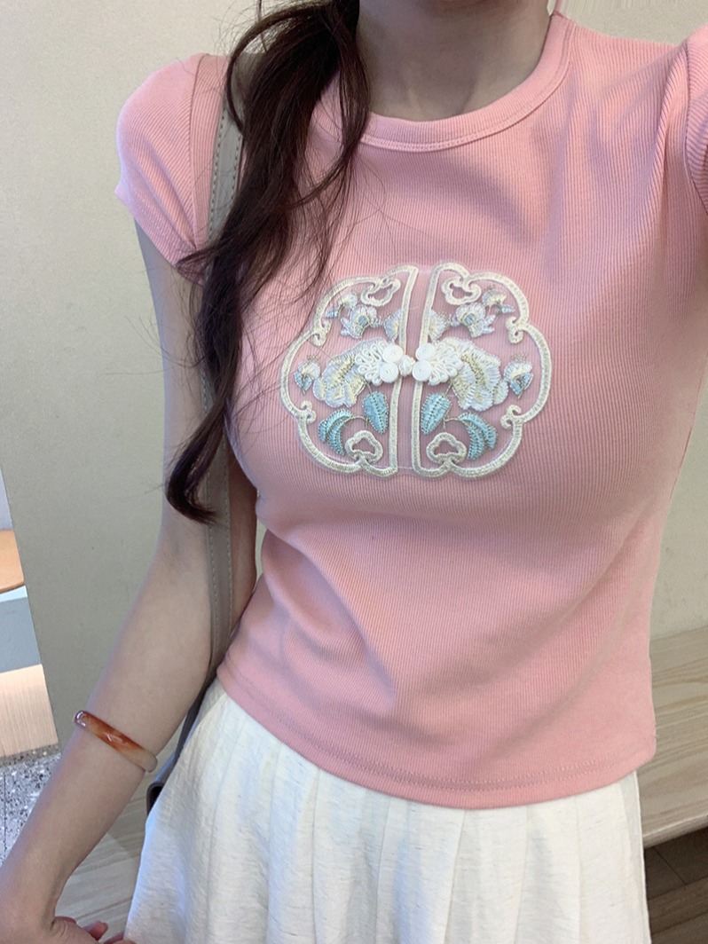 Ribbed Texture Embroidered Crop Tee 刺绣螺纹短款t恤*4 Colors 