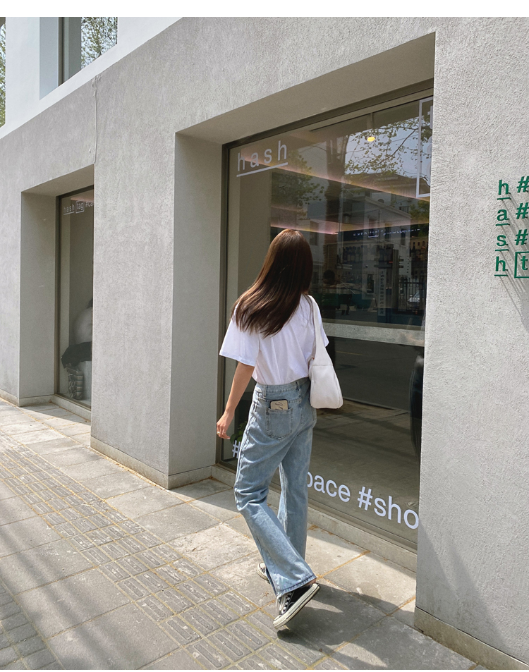 Actual Shot 2025 Summer New HyunA Floor-Length Pants with Slit High Waist Versatile Loose Straight Wide-Leg Denim Long Pants for Women