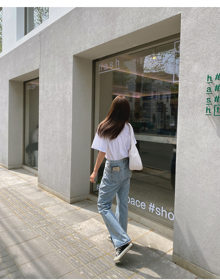 Actual Shot 2025 Summer New HyunA Floor-Length Pants with Slit High Waist Versatile Loose Straight Wide-Leg Denim Long Pants for Women