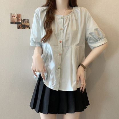 Sweet Round Neck Loose Blouse 甜美圆领宽松衬衫*3 Colors