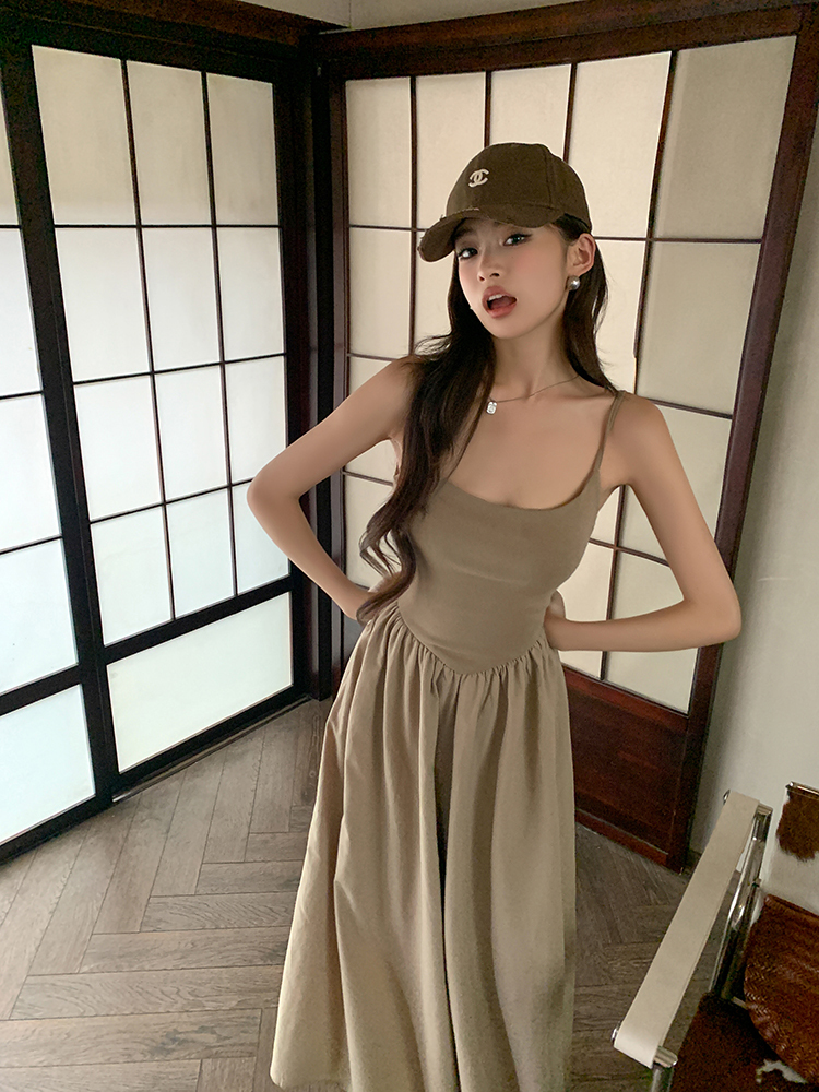Real Shot 2023 Summer New Suspender Dress Long Slimming Women's Elegant All-Match Gentle Dress