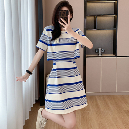 Faux Two-Piece Striped Tee Dress 假两件条纹T恤连衣裙*2Colors