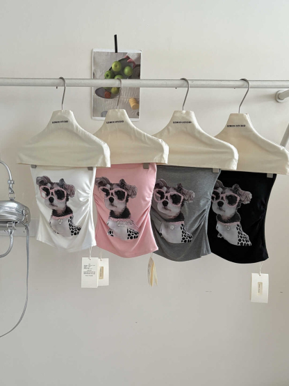 Puppy Print Tube Top Vest 小狗印花抹胸背心 自带胸垫*4 Colors