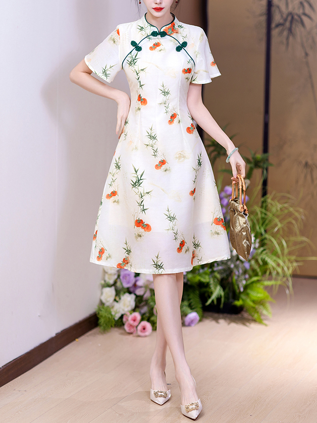 Real Shot New Model College Entrance Exam Cheongsam National Style Improved Printed Dress