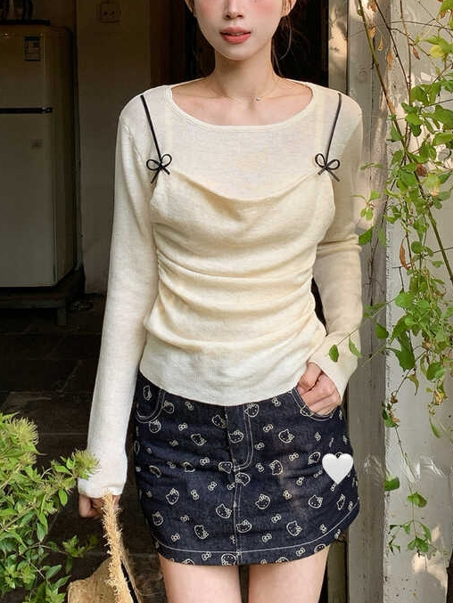 Sweet Bow Faux Two-Piece Knit Top 氧气甜美感~立刻入坑甜美蝴蝶结吊带假两件针织衫*7 Colors