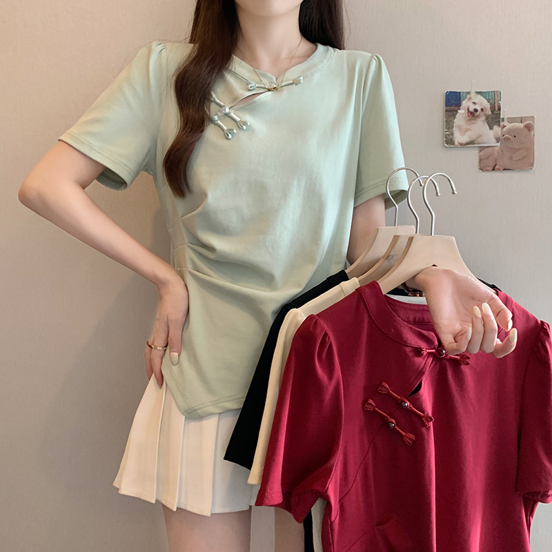 新中式不对称短袖T恤 New Chinese Style Asymmetric Short Sleeve T-Shirt