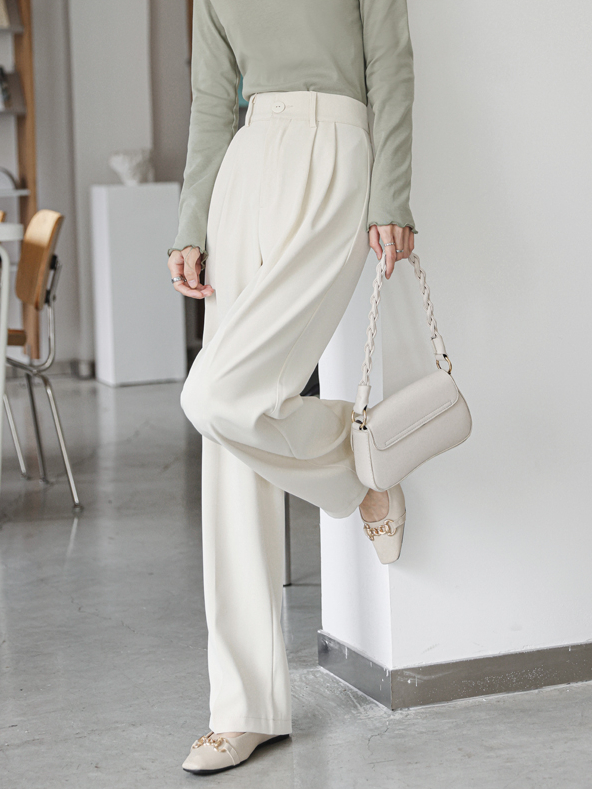 Real Shot-Temperament Mop Pants Women's Spring High Waist Drooping Casual Suit Pants 2024 New Loose Wide Leg Pants