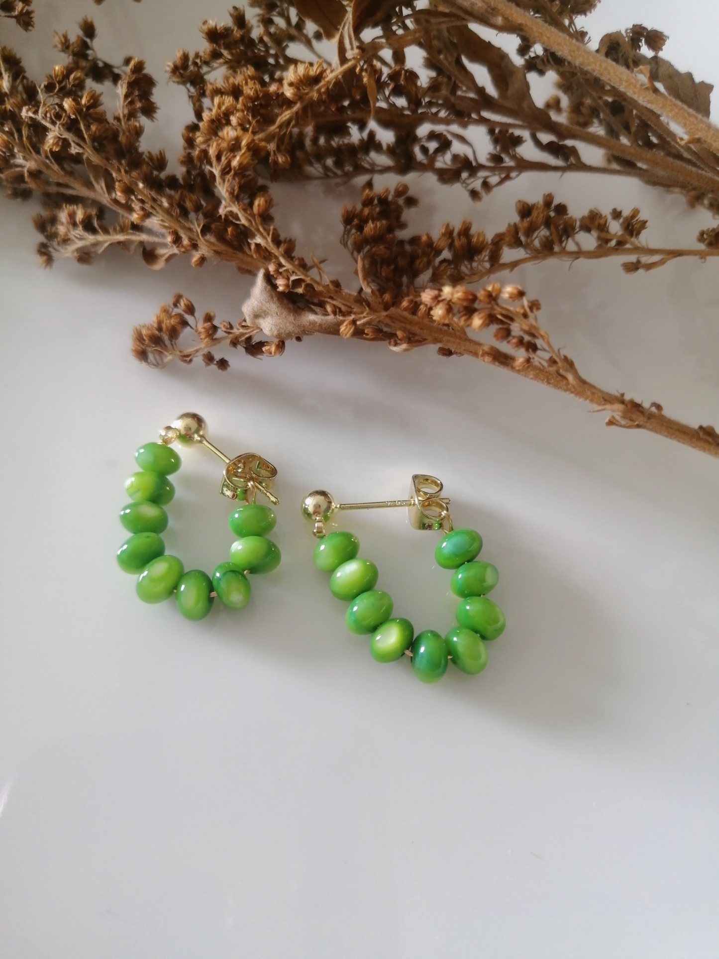 Emerald Cat's Eye Earrings 绿色猫眼石耳环