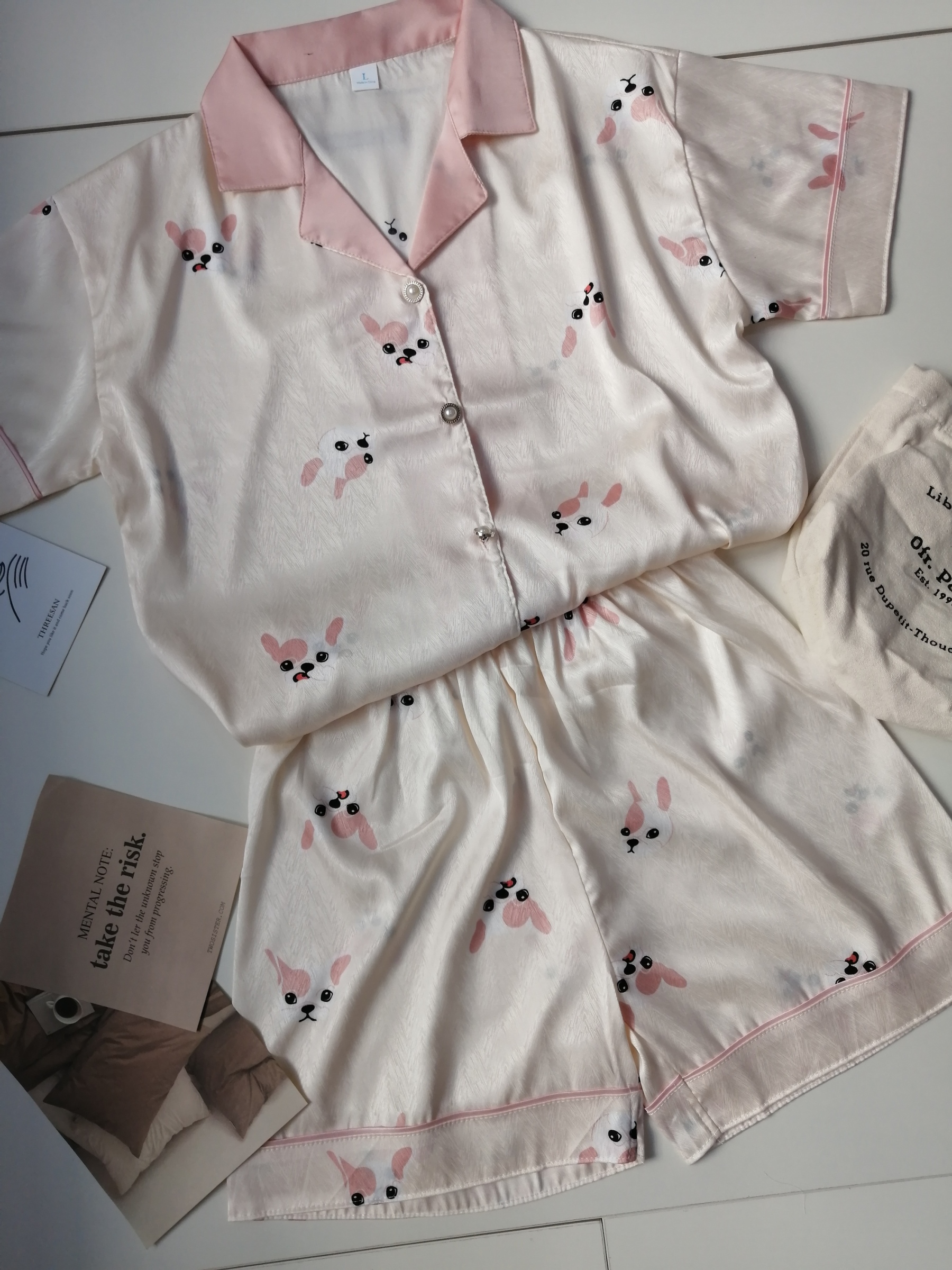 Puppy Print Ice Silk Pajama Set 狗狗印花冰丝睡衣套装
