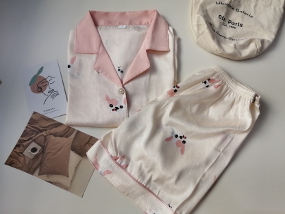 Puppy Print Ice Silk Pajama Set 狗狗印花冰丝睡衣套装