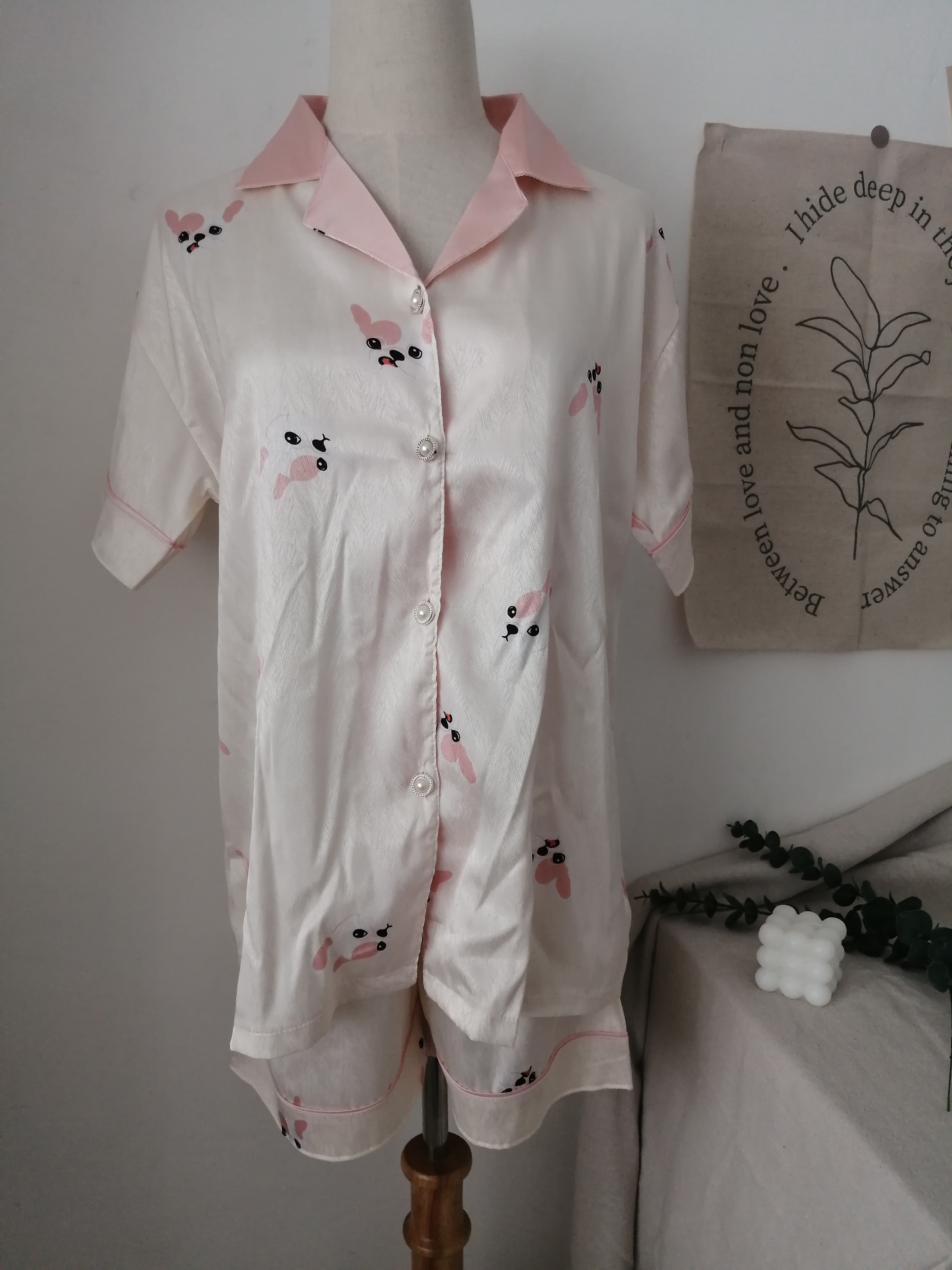 Puppy Print Ice Silk Pajama Set 狗狗印花冰丝睡衣套装